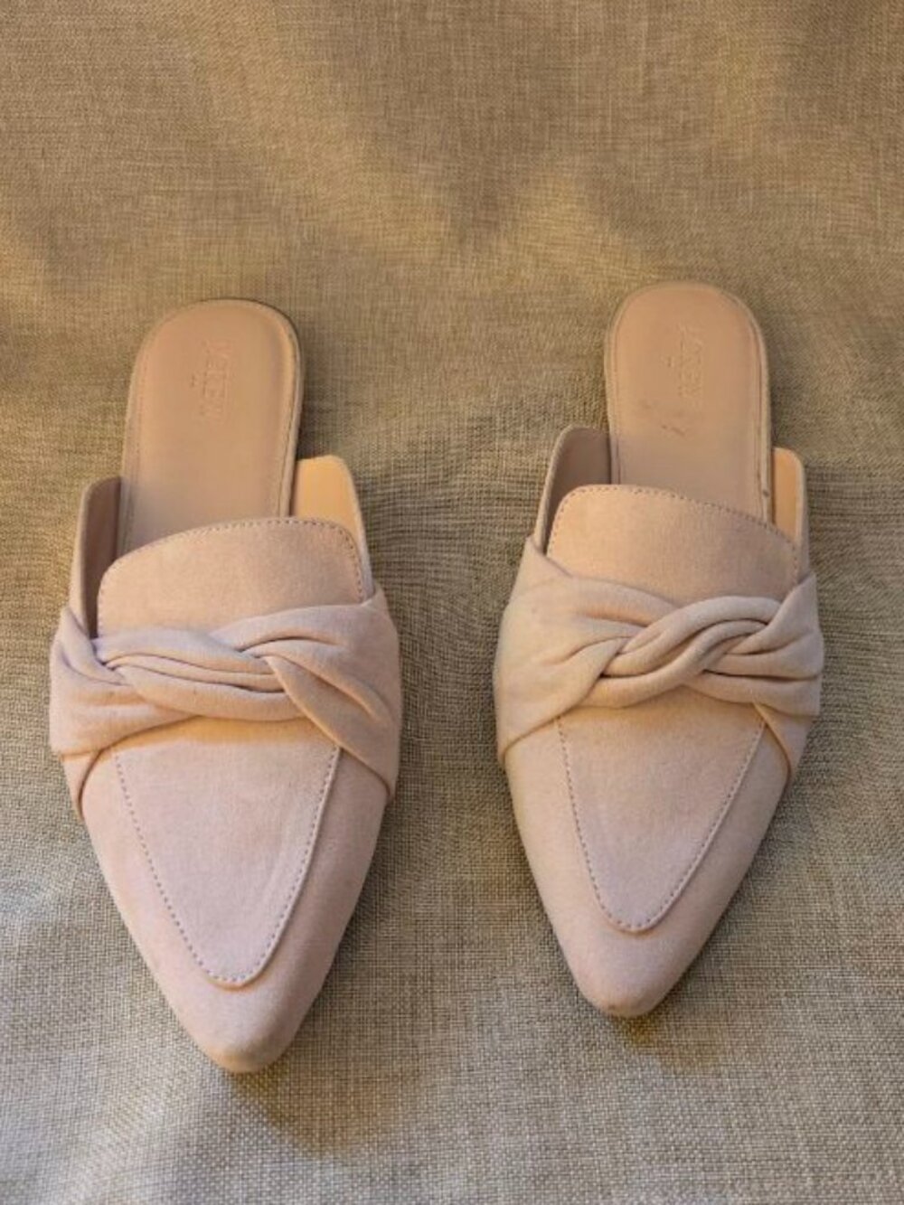 J.Crew Blush Pink Faux Suede Pointed Toe Bow Mule Flats Women's Size 11